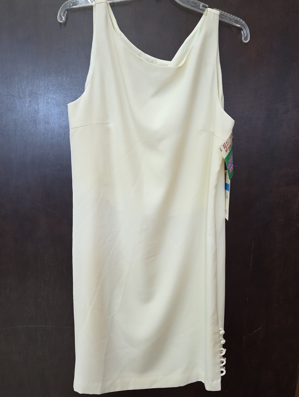 NWT ET AL Cream Sleeveless Shift Dress With Button Accent On Left Side